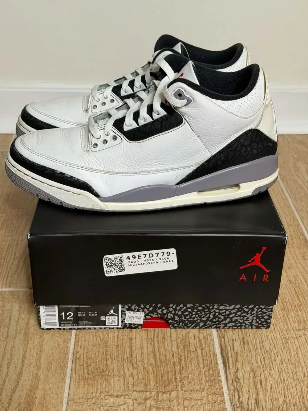 Air Jordan 3 Retro Cement Grey Size 12 with Box (CT8532 111)